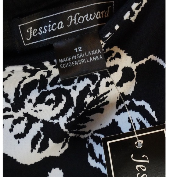 NWT, Jessica Howard, Black White Floral Sleeveless Midi Dress‎ Size 12 - Picture 5 of 7